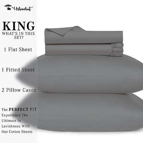 URBANHUT 100% Cotton Sheets King Size, 4 Piece Hotel Style Sheet Set