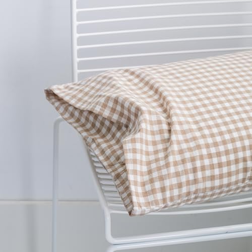 SUSYBAO Tan Gingham Duvet Cover Queen 100% Washed Cotton Beige Plaid