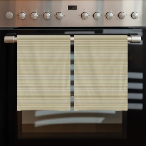 Rustic Beige Striped Kitchen Towels Set of 3, Ultra Absorbent Dish