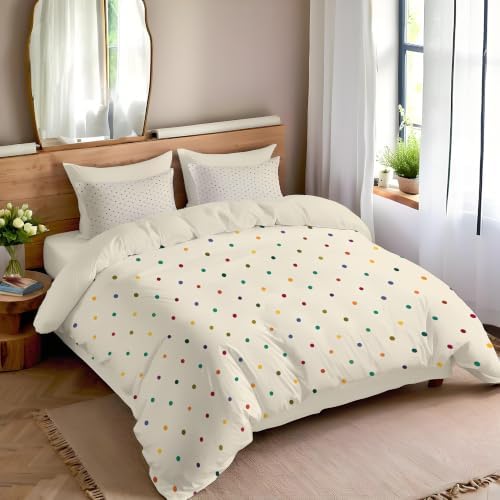 Beige Elegant Rainbow Polka Dots Duvet Cover Set for Women Girls 3 Pcs