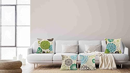 Linen Throw Pillow Covers Set of 4, 20 x 20 Inch, Floral