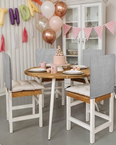 Gray Chair Back Covers Set of 6, Solid Grey Color Burlap Removable