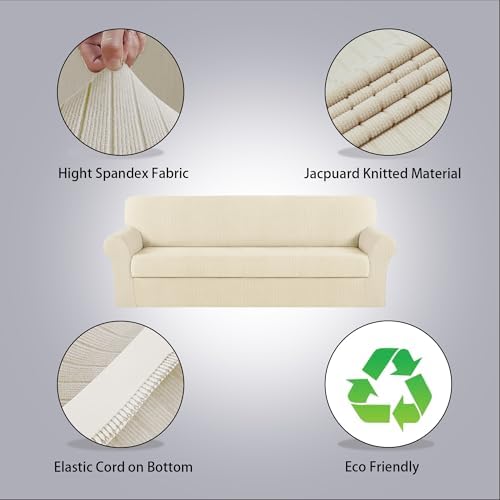 Oversized Sofa Cover Stretching Skid,1 Cushion Cover, Ivory