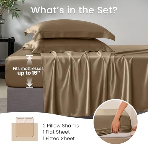 THXSILK 100% Mulberry Silk Sheet Set, 7A+ Silk Sheet Set Soft