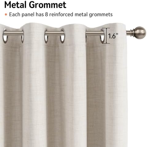 100% Blackout Linen Curtains 108 Inch Long 2 Panels Set, Beige