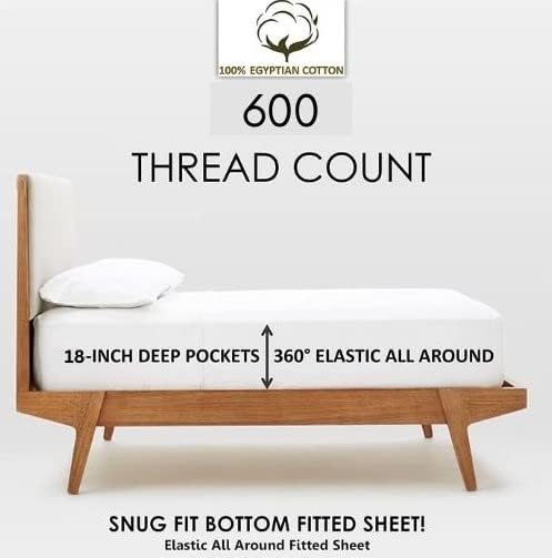 600 Thread Count 100% Egyptian Cotton Full XL Sheets- 4-Piece Premium