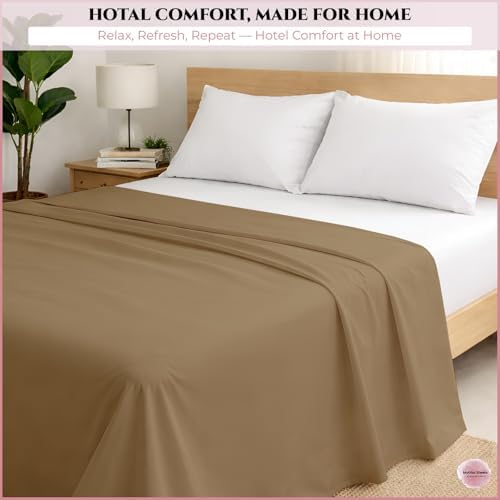 King Flat Sheet Only, 100% Percale Cotton Sheets, Taupe