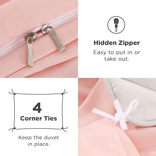 Andency Blush Ruffle Duvet Cover Queen, Shabby Chic Farmhouse Bedding