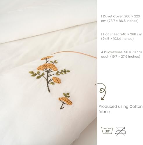 100% Cotton Duvet Cover Bedding Set | 6-Piece Embroidered Duvet Cover