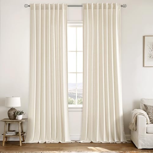 MIULEE Non-See-Through Privacy Linen Curtains 52W x 84L Inch Cream