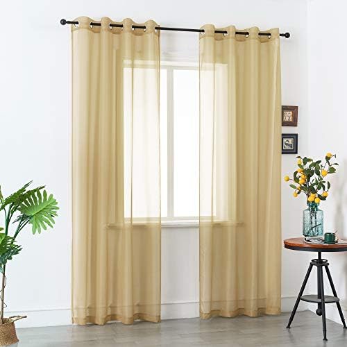 DUALIFE Antique Taupe Brown Sheer Curtains 84 Inch Length Grommet