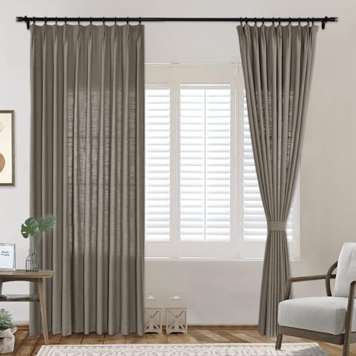 Frelement Extra Long Light Filtering Curtains Linen Curtain Panels for