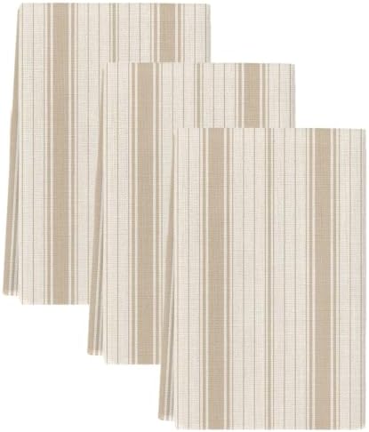 Beige Striped Kitchen Towels Set of 3, Absorbent Dish Towels for