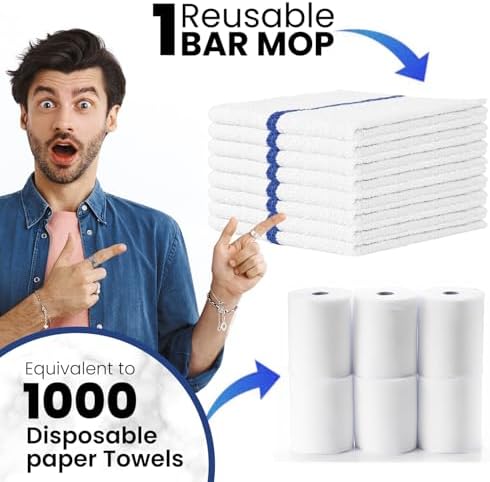Bar Mops Blue Stripe Pack of 60 Kitchen Towels 16x19 Multi-Purpose for