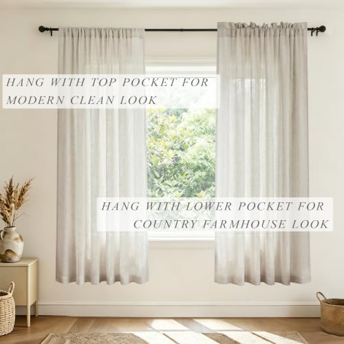 Mrs.Naturall 72 Inch Length Linen Sheer Curtains for Living Room, Rod