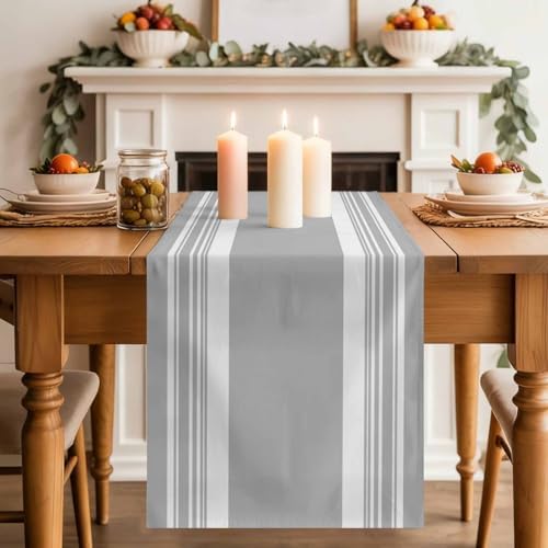 Farmhouse Grey Table Runner Cotton Linen 120 Inch Holiday Dresser