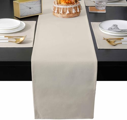 Beige Table Mats Set of 6 With Table Runner 90 Inches Long,Linen