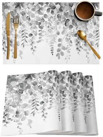 Grey Eucalyptus Leaves Placemats Set of 12 Rustic Summer Botanical