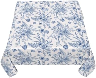 Blue Floral Square Tablecloth 60x60 Inch Square Blue and White