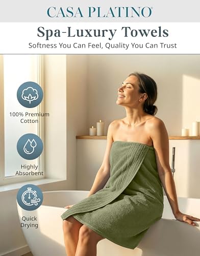 Casa Platino Towel Set for Bathroom 8 Piece Soft Absorbent - Oil Green