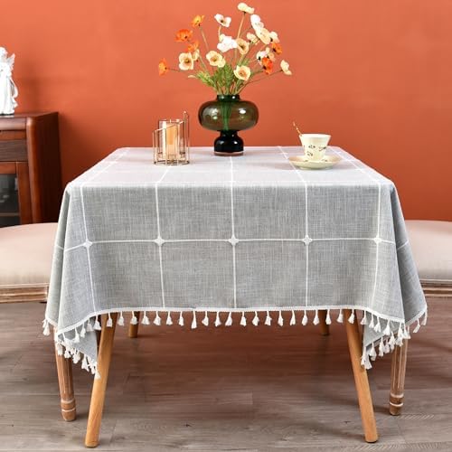 Plaid Farmhouse Tablecloth Checkered Cotton Linen Heavy Weight Table