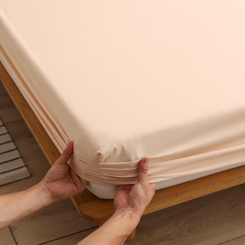 Quality Fitted Sheet Microfiber Ultra Soft (Beige,Cal King 72"x84")