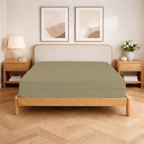 Queen Size Microfiber 1 PC Zipper Fitted Sheet 16 Inch Deep, Taupe