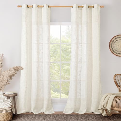 LAMIT Cream Linen Curtains 84 Inch Length 2 Panels for Living Room