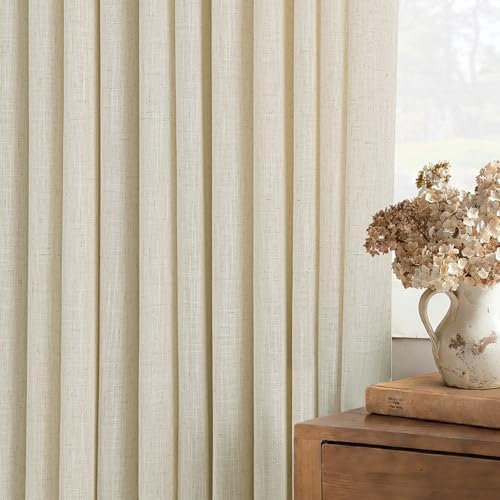 Pinch Pleated Linen Curtains 120 Inches Long for Living Room 2 Panels