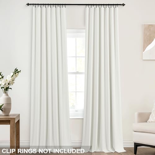 KOUFALL Ivory Linen Blackout Curtains 108 Inches Long, Thermal