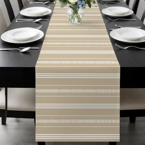 Boho Beige Table Runner 72 Inch Long Dresser Scarves Cotton Linen