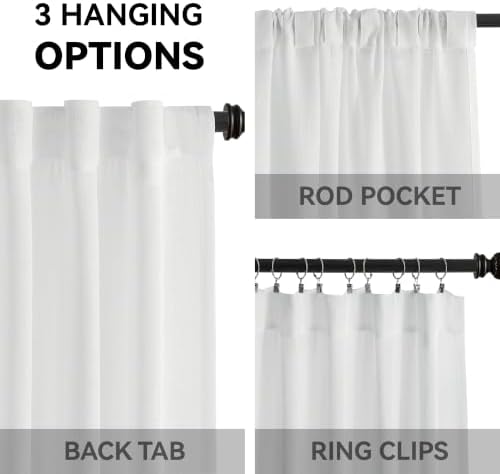 VISIONTEX Back Tab Linen Curtains 2 Panels 96 Inches Long White
