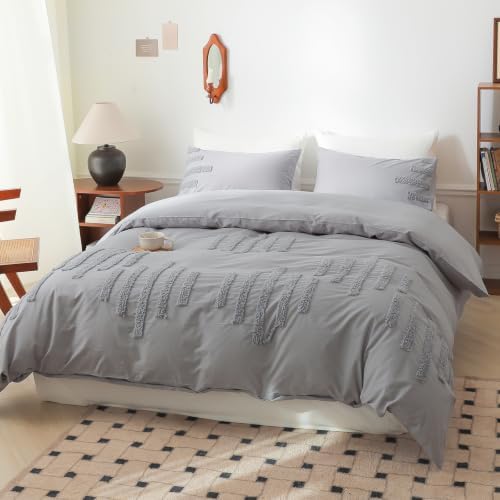Simple&Opulence 100% Washed Cotton Tufted Duvet Cover Set King Size
