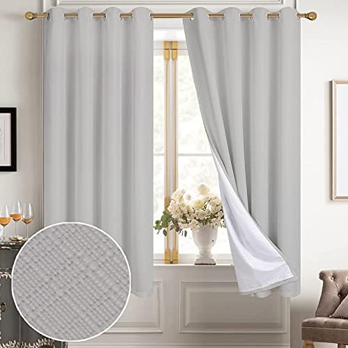 Diraysid 100% Blackout Curtains Light Grey Linen Curtains for Bedroom