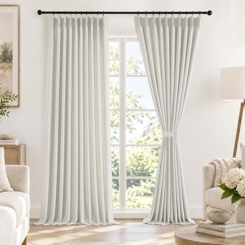 OWENIE Natural Pinch Pleated Linen Curtains 84 Inches Long 2 Panels
