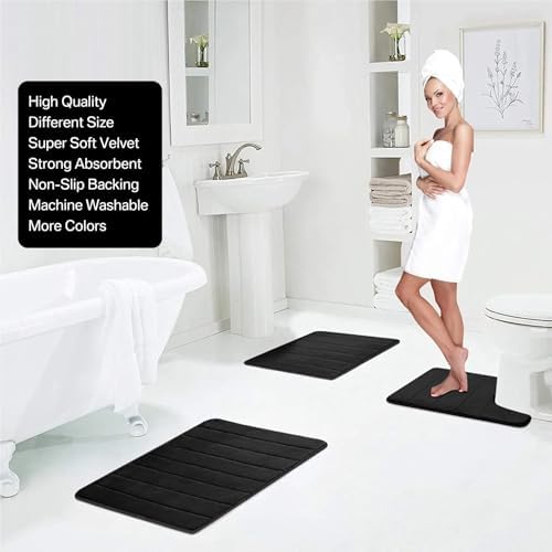 3Pc Sets Bath Mats Non Slip Memory Foam Bathroom Soft Rugs Water
