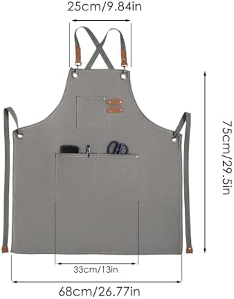 Cotton Canvas Apron with Pockets, Cross Back Waterproof Chef Apron for