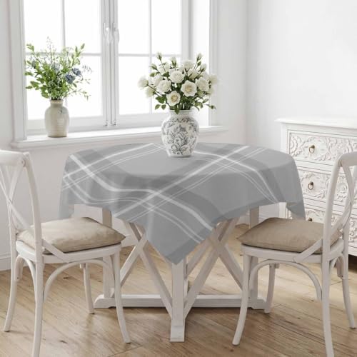 Square Tablecloth, Minimalist Gray Plaid Waterproof Table Cloth 60x60