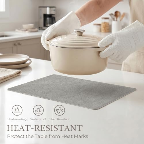 Romanstile Faux Leather Vinyl Placemats Set of 6, Light Grey