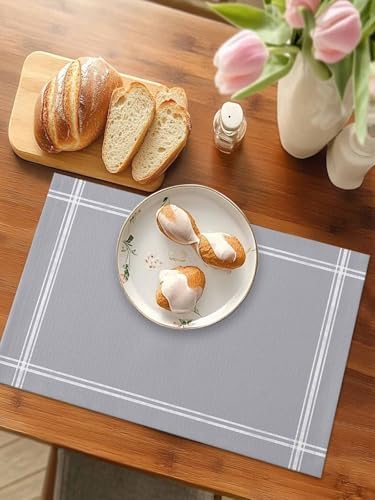 Placemats Set of 8 for Dining Table, Solid Color Gray Washable
