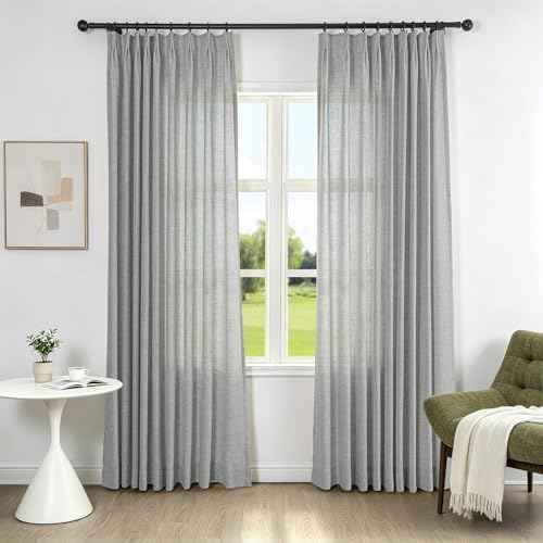 Fcosie Linen Curtains, Light Filtering Pinch Pleated Drapes for Living