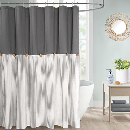 DOSLY IDÉES Farmhouse Shower Curtain, Beige and Gray Stripe, Button