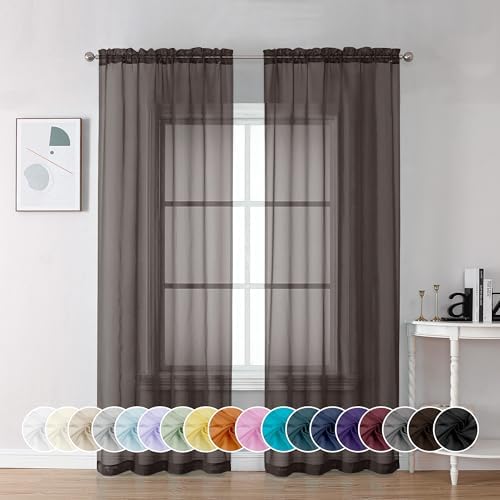 Chyhomenyc Chocolate Brown Sheer Curtains 72 Inch Length 2 Panels