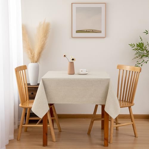 Hiasan Beige Faux Linen Square Tablecloth 60 x 60 Inch for Dining Room