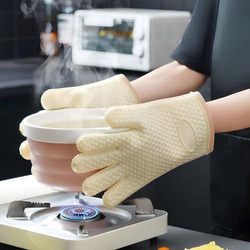 Cotton Thickened Silicone Oven Mitts Heat Resistant-2 Pack Silicone
