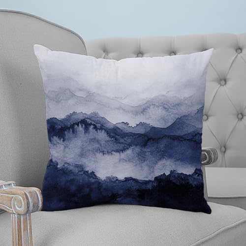 24x24 Pillow Covers Set of 2, Navy Blue Ombre Mountain Square Throw