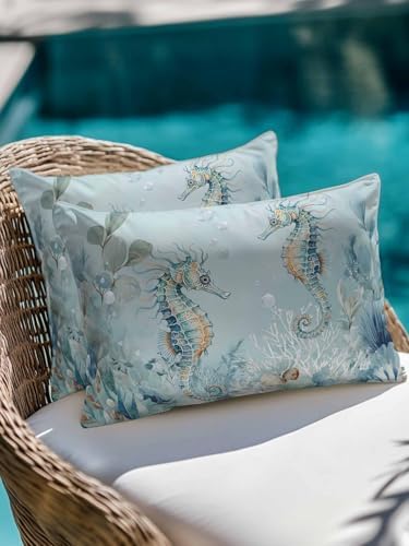 Outdoor Pillows Waterproof, Coastal Seahorse Bedding Throw Pillows