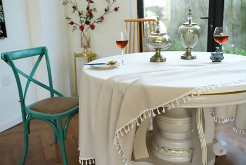 Round Tablecloth Cloth 70",End Tablecloth Beige Solid Color with