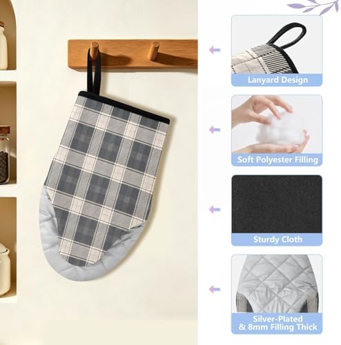 Netural Plaid Gray Non-Slip Oven Mitts Set Heat Resistant Kitchen