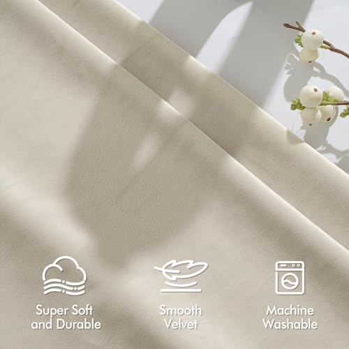 MIULEE Beige Velvet Blackout Curtains 108 Inch Long 2 Panels, W40 x